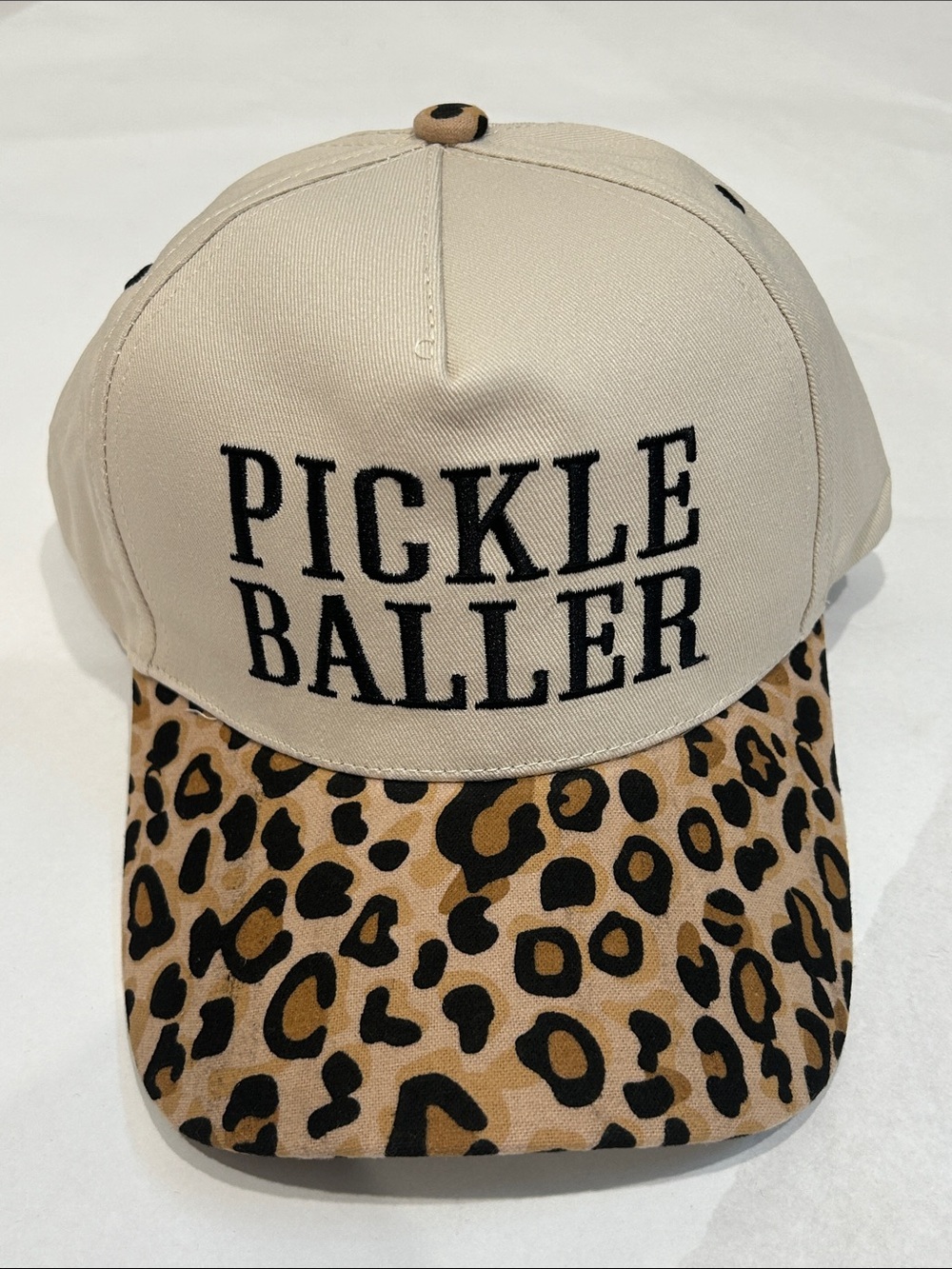 New Beige "Pickle Baller" humor Cap Leopard Brim adult adjustable trucker hat